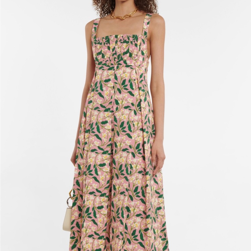 AGUA BY AGUA BENDITA Hortensia Pleated Sleeveless Midi Floral Dress 🌺